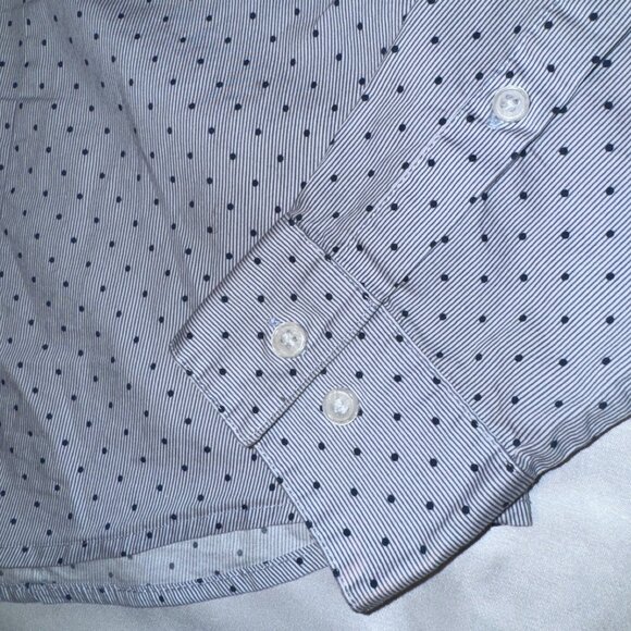 H&M Women’s Blue Polka Dot V-neck Button Down Shirt 12 Long Sleeve Size - Picture 2 of 8